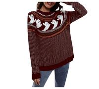 Generisch Women's Knitted Jumper Elegant Christmas Turtleneck Pullover Loose Retro Knitted Jumper with Dots Long Sleeves for Halloween for Men Women, red, XL