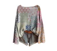 Generisch Women's Knitted Jumper Elegant Long Sleeve Y2k Crew Neck Pullover Long Sleeve Crochet Tops Casual Boho Retro Crochet Jumper Autumn Winter Sweaters Knitted Jumper Outfit