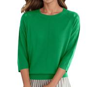 Generisch Women's Knitted Jumper Turtleneck Jumper Elegant Christmas Casual Plain Knitted Jumper Crew Neck Three-Quarter Sleeve Soft Comfortable Lightweight, Green, 3XL