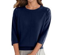 Generisch Women's Knitted Jumper Turtleneck Jumper Elegant Christmas Casual Plain Knitted Jumper Crew Neck Three-Quarter Sleeve Soft Comfortable Lightweight, navy, 3XL