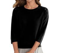 Generisch Women's Knitted Jumper Turtleneck Jumper Elegant Christmas Casual Plain Knitted Jumper Crew Neck Three-Quarter Sleeve Soft Comfortable Lightweight, black, S