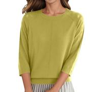 Generisch Women's Knitted Jumper Turtleneck Jumper Elegant Christmas Casual Plain Knitted Jumper Crew Neck Three-Quarter Sleeve Soft Comfortable Lightweight, yellow, S