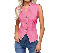 Generisch Women's Knitted Vest with V-Neck - Sleeveless Top with Cable Knit | Elegant Vest for a Layered Look, style_w04 pink, L