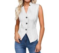 Generisch Women's Knitted Vest with V-Neck - Sleeveless Top with Cable Knit | Elegant Vest for a Layered Look, Style_w05 White, XXL