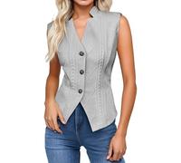 Generisch Women's Knitted Vest with V-Neck - Sleeveless Top with Cable Knit | Elegant Vest for a Layered Look, style_w02 gray, L