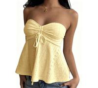 Generisch Women's Lace Pattern Strapless Bustier Top Summer Bandeau Top Lace Up Bodycon Top 3 Colors, yellow, L