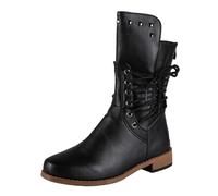 Generisch Women's Lace-Up Ankle Boots, Lightly Lined with Block Heel, Profile Sole, Ankle Boots, Ankle Boots with Heel, Slip-On Shoe, Mid Calf Boots, black, 6 UK