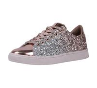Generisch Women's Lace-Up Board Shoes Colorful Sequins Fine Glitter Casual Low Top Single Shoes Flat Loafers for Daily Wear, gold, 8.5 UK