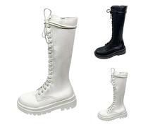 Generisch Women's Lace-Up Boots, Autumn High-Top Thick Sole, Lace-Up Boots, Plain Round Toes, Trendy Overknee Boots, Outdoor Oversized Casual Women's Boots with Laces, EU 34-41, White, 5 UK