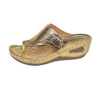 Generisch Women's Large Yards Clip Foot Herringbone Slippers Female New Europe and the States Foreign Trade Hollow Metal with Slippers Women's Shoes Black Red, gold, 6 UK