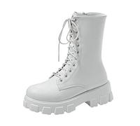 Generisch Women's Leather Ankle Boots with Heel - Combat Boots Women's Platform Ankle Boots with Block Heel Profile Sole Half Shaft Motorcycle Boots Rocky Biker Boots Gothic Lace-Up Boots Winter Boots