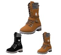 Generisch Women's Leather Lace-Up Boots, Combat Boots, Non-Slip Combat | Warm winter boots, elegant half boots with buckle, lightweight hiking boots, stretch knitted ankle boots for winter