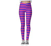 Generisch Women's Leggings with Pink/Purple Block Stripes - Tight Stretch Trousers as Costume Accessory | Eye-catching Trousers for Party and Carnival, style_y01 purple, XL