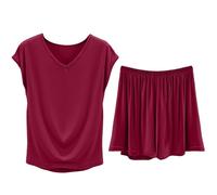 Generisch Women's Leisure Suit Set, Pyjamas Women's Short Cotton Sexy Pyjama Set Soft Comfortable Sleepwear Sleeveless Sleep Shirt Full Briefs Sleep Shirt Lightweight Night Dress Leisure Suit Cami Top