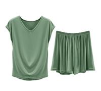 Generisch Women's Leisure Suit Set, Pyjamas Women's Short Cotton Sexy Pyjama Set Soft Comfortable Sleepwear Sleeveless Sleep Shirt Full Briefs Sleep Shirt Lightweight Night Dress Leisure Suit Cami Top