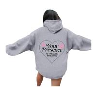 Generisch Womens Letter Print Long Sleeve Pocket Chunky Knit Hoodies, Light grey, XXL