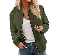 Generisch Women's Lightweight Bomber Jacket with Zip - Classic Blouson for the Transitional Period | Plain Aviator Jacket for Everyday Use, style_m01 army green, L