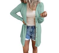 Generisch Women's Lightweight Long Sleeve Cardigan with Buttons and Pockets - Open Front Knit Sweater, Multi-Colour, Sizes S-XXL, Green-3, L