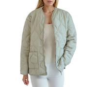 Generisch Women's lightweight quilted jacket without collar, transition jacket in liner style with onion pattern, short bomber jacket for a minimalist look, style_c01 green, L