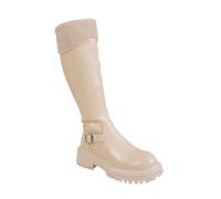 Generisch Women's Lined Warm Overknee Boots, Platform Tread Sole, Transition Boots, Knee-High Snow Boots with Block Heel, Long Shaft Boots, Fashionable Wide Shaft Western Boots, beige, 9 UK