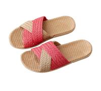 Generisch Women's Linen Slippers, Sandals & Slides for Women, Flax Slippers, Bamboo Straw Bathing Shoes, Non-Slip Beach Shoes, Espadrille Slippers, Lovers, Bohemian Summer Shoes, Red (watermelon red
