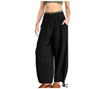 Generisch Women's Linen Trousers with Elastic Waistband, Drawstring, Casual Loose Casual Wear for Comfortable Freedom of Movement, Stylish Everyday Fashion with Practical Pockets for Modern Women