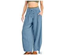Generisch Women's Linen Trousers with Elastic Waistband, Drawstring, Casual Loose Casual Wear for Comfortable Freedom of Movement, Stylish Everyday Fashion with Practical Pockets for Modern Women