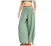 Generisch Women's Linen Trousers with Elastic Waistband, Drawstring, Casual Loose Casual Wear for Comfortable Freedom of Movement, Stylish Everyday Fashion with Practical Pockets for Modern Women