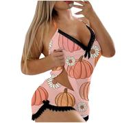 Generisch Women's Lingerie Sleepwear 2-Piece Cami Shorts Set Two Piece Pjs Sets Spaghetti Straps Sleepwear Waffle Knit Pyjamas Loungewear Satin Sexy Pyjama Set Short Sleepwear, Pajamas B2-Pink, S