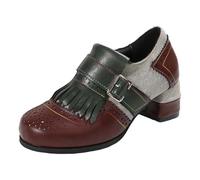 Generisch Women's Loafers Retro Fringe Oxford Shoes Sturdy Block Heel Elegant Slippers Colourful Stitching Patent Shoes Airy Brogue Soft Uniform Shoes Casual Shoes Business Shoes for Art, Style S02