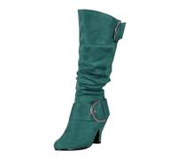 Generisch Women's Long Boots with Heel Knight Boots Lace Toe Winter Boots Classic Riding Boots Casual Half Boots Buckle Knee-High Booties Warmth and Comfort Winter Boots Pleated Boots, Green, 6 UK