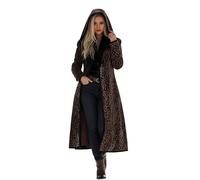 Generisch Women's Long Coat Winter Coat with Hood Trechcoat Windbreaker Fashionable Leopard Print Suit Coat Baggy Hooded Coat Transition Coat Outdoor Wind Jacket Streetwear, brown, L