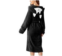 Generisch Women's Long Dressing Gown Fluffy House Coat Terry Fleece Pyjamas with Hood Bathrobe Thick Women's Bathrobe with Belt Bathrobes Loose Bathrobe Sauna Gown