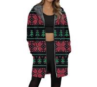 Generisch Women's Long Hooded Coat with Norwegian Pattern - Warm Lined Fleece Jacket for Winter | Festive Coat with Zip, style_t01 black, L