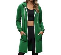 Generisch Women's Long Hoodie with Zip - Lightweight Sweat Coat with Pockets | Plain Sweat Jacket in Long Shape for Layered Look, Style_l04 Green, 3XL