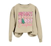 Generisch Women's Long Sleeve Pullover without Hood Sweatshirt Jumper Autumn Christmas Sweatshirt "Frohe Weihnachten" - Shirts: Sparkling Christmas Outfits for Women, Long Sleeve Pullover, beige, S