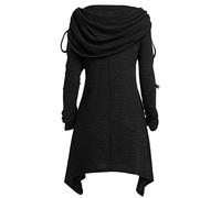 Generisch Women's Long Sleeve Solid Ruffled Long Turn-Down Collar Casual Tunic Top Blouse Tops Mesh Top, black, M