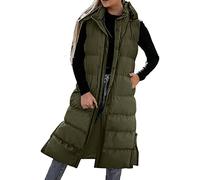 Generisch Women's Long Sleeve Vest with Hood, Women's Quilted Vest Long Outdoor Vest Thick Running Vest with Zip Quilted Coat Warm Hiking Vest Windbreaker Sports Vest Sporty Thermal Vest Outdoor Gilet