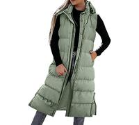 Generisch Women's Long Sleeve Vest with Hood, Women's Quilted Vest Long Outdoor Vest Thick Running Vest with Zip Quilted Coat Warm Hiking Vest Windbreaker Sports Vest Sporty Thermal Vest Outdoor Gilet