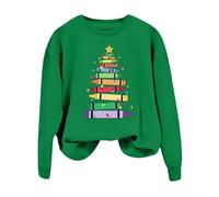 Generisch Women's Long-Sleeved Shirt without Hood Pullover Sweatshirt Autumn Women's Teacher Christmas Colouring Pencil Light Sweatshirt, Green, M