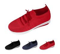 Generisch Women's Low-Top Slip On Trainers, Mesh Breathable Walking Knitted Shoes, Flat Sole, Elastic Running Shoes, Spring Leisure Trainers with Air Cushion, Leisure Shoes, Hiking Shoes, red, 5 UK