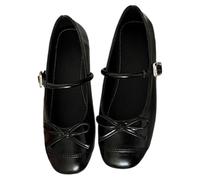 Generisch Women's Mary Jane Ballerinas in Modern Retro Style - Flat Clasp Shoes with Square Lace | Elegant Low Shoes for the City Look, Style X01 Black, 4 UK
