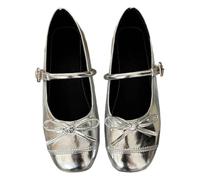 Generisch Women's Mary Jane Ballerinas in Modern Retro Style - Flat Clasp Shoes with Square Lace | Elegant Low Shoes for the City Look, Style X02 Silver, 5 UK