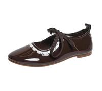 Generisch Women's Mary Jane Ballet Flats with Playful Wave Edge - Flat Clasp Shoes in Vintage Look Elegant Low Shoes for a Feminine Style, Style R03 Brown, 8.5 UK
