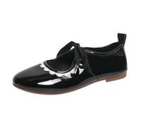 Generisch Women's Mary Jane Ballet Flats with Playful Wave Edge - Flat Clasp Shoes in Vintage Look Elegant Low Shoes for a Feminine Style, Style R02 Black, 5 UK