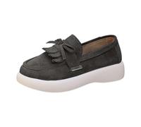 Generisch Women's Mary Jane Low Shoes with Bow Tassels Lace Loafer Moccasins Comfortable Lightweight Boat Shoes Leisure Slip On Hiking Shoes Flat Soft Sole Suede Loafer Shoes Casual Shoes, Z1 Grey, 7