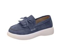 Generisch Women's Mary Jane Low Shoes with Bow Tassels Lace Loafer Moccasins Comfortable Lightweight Boat Shoes Leisure Slip On Hiking Shoes Flat Soft Sole Suede Loafer Shoes Casual Shoes, Z1 Blue