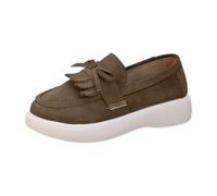 Generisch Women's Mary Jane Low Shoes with Bow Tassels Lace Loafer Moccasins Comfortable Lightweight Boat Shoes Leisure Slip On Hiking Shoes Flat Soft Sole Suede Loafer Shoes Casual Shoes, Z1 Brown