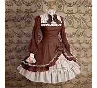 Generisch Women's Medieval Dress Trumpet Sleeves Bow Knee-Length Costume Princess Dresses Gothic Clothing Medieval Elegant Retro Cosplay Costume (Brown, M)