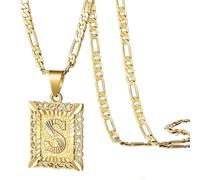 Generisch Women's Men's Necklace with Copper Letters, Chain for Women Personalised Venetian Chain Letters A to Z Jewellery Necklace Jewellery Retro Gold Chain Square Pendant Adjustable Chains